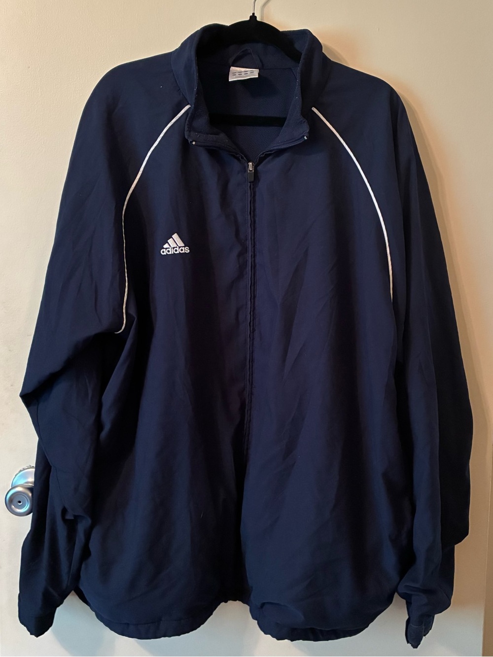 VTG Adidas Full-Zip Navy Blue Windbreaker Track Jacket Y2K Retro Athleisure XL